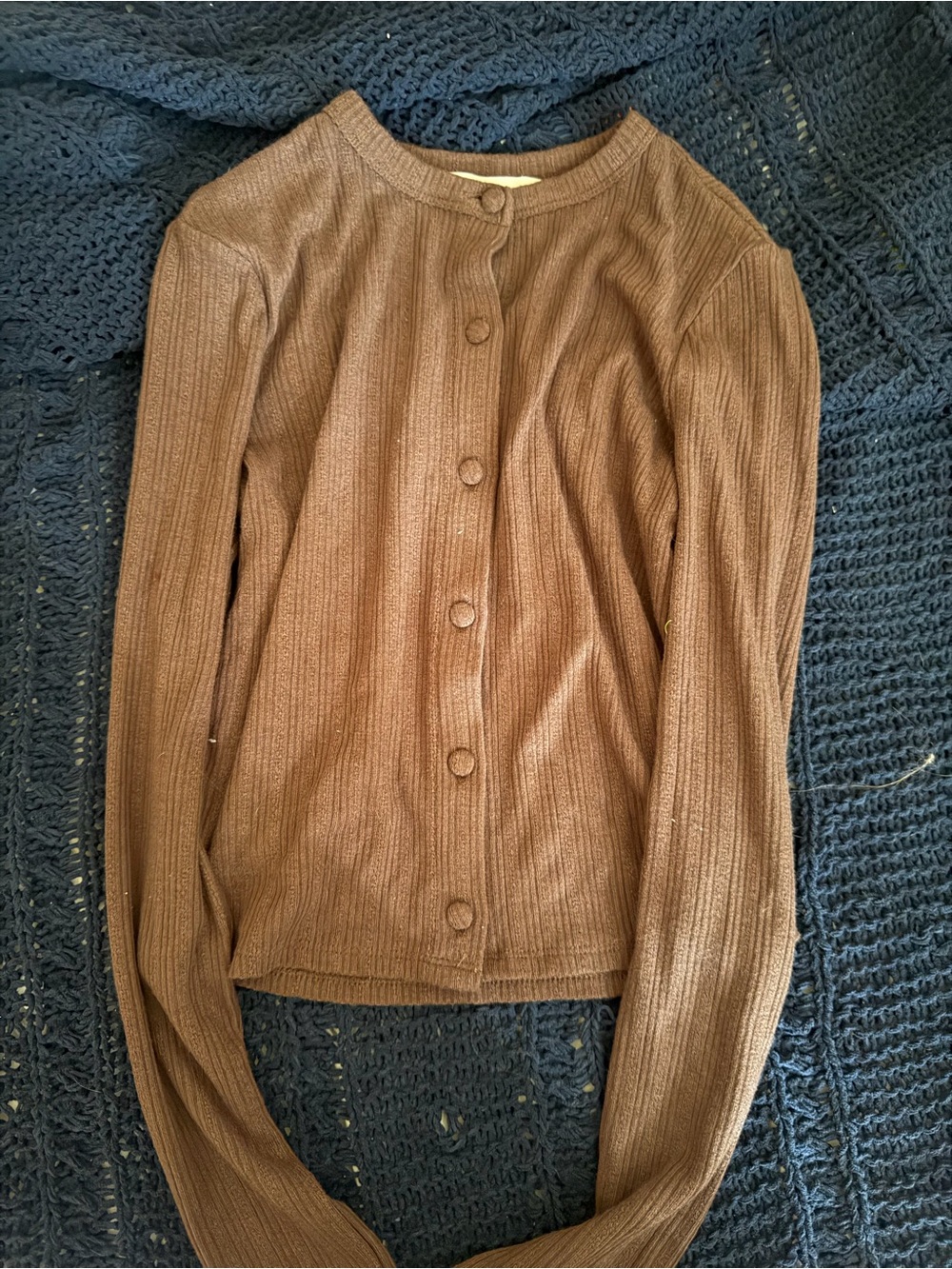 Pink Rose Brown Ribbed Button-Up Cardigan